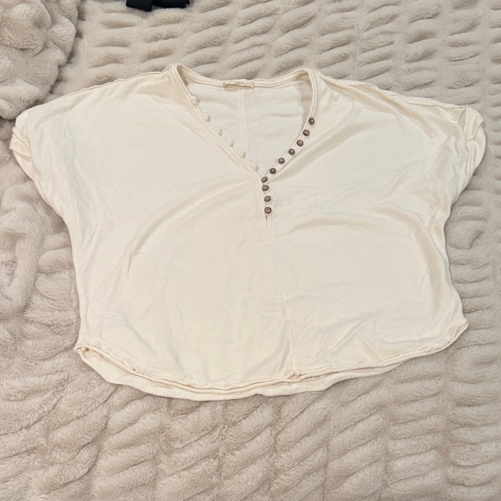 By Together Women's Cream Button-Detail Top